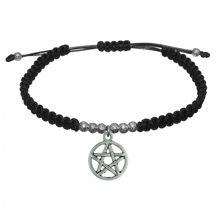 Bratara snur negru impletita manual personalizata Pentagrama margele argint 10157340 Dras [1]