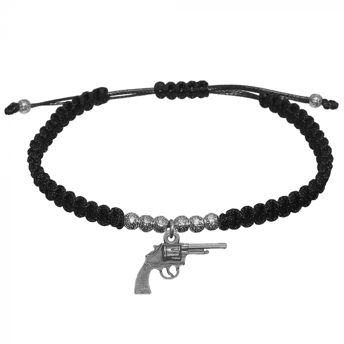 Bratara snur negru impletita manual personalizata Pistol margele argint 10137330 Dras [1]