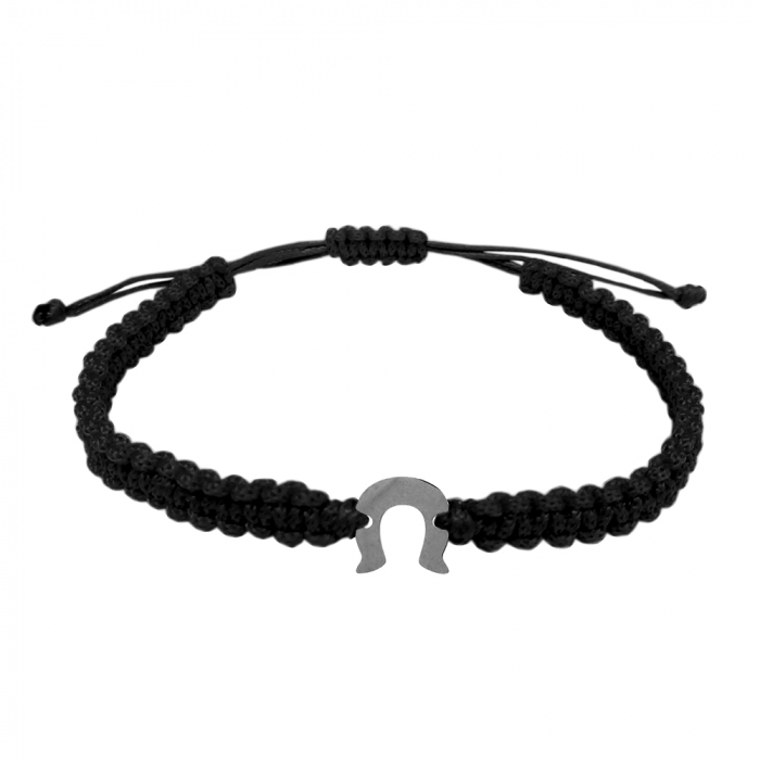 Bratara snur negru impletita manual personalizata Potcoava argint 10163100 Dras [1]