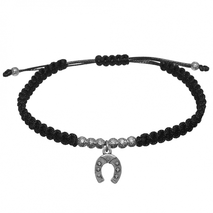 Bratara snur negru impletita manual personalizata Potcoava margele argint 10132260 Dras [1]