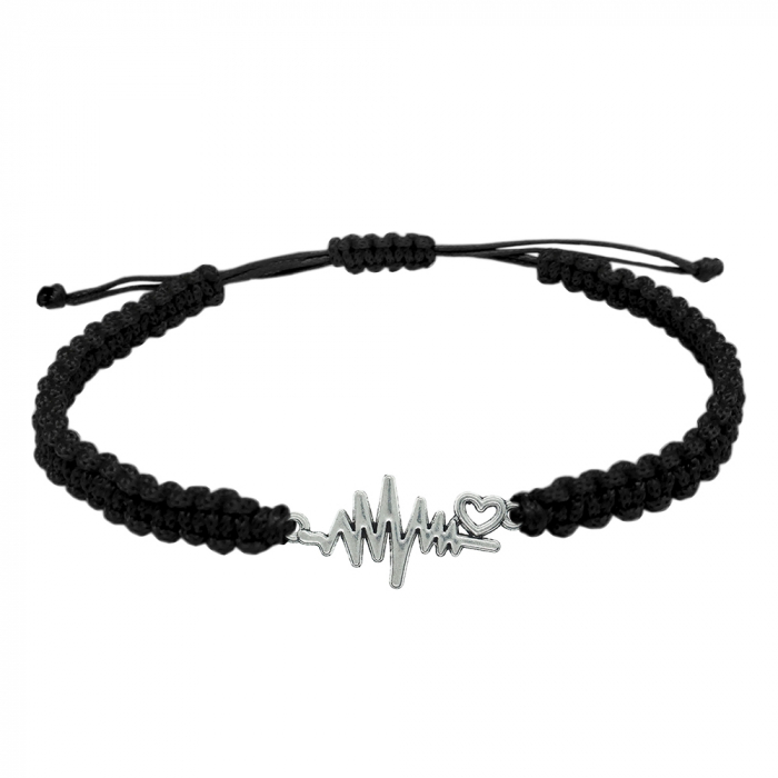 Bratara snur negru impletita manual personalizata Puls si inimioara argint 10049210 Dras [1]