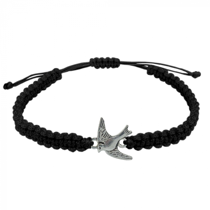 Bratara snur negru impletita manual personalizata Randunica argint 9690200 Dras [1]