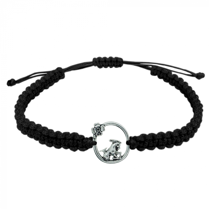 Bratara snur negru impletita manual personalizata zodie Capricorn argint zodiac european 10152240 Dras [1]