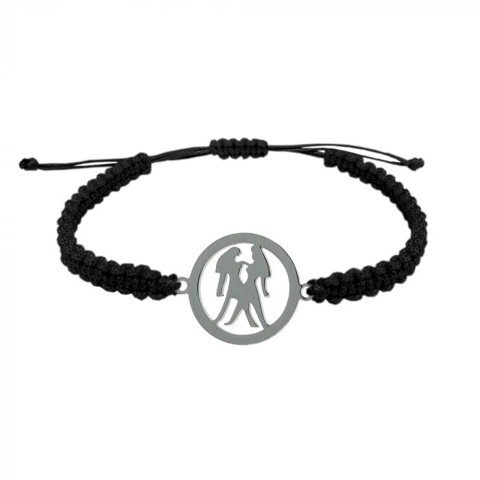 Bratara snur negru impletita manual personalizata zodie Gemeni argint zodiac european 9776160 Dras [1]