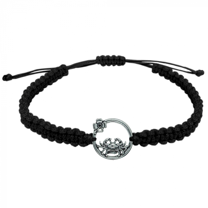 Bratara snur negru impletita manual personalizata zodie Rac argint zodiac european 10147240 Dras [1]