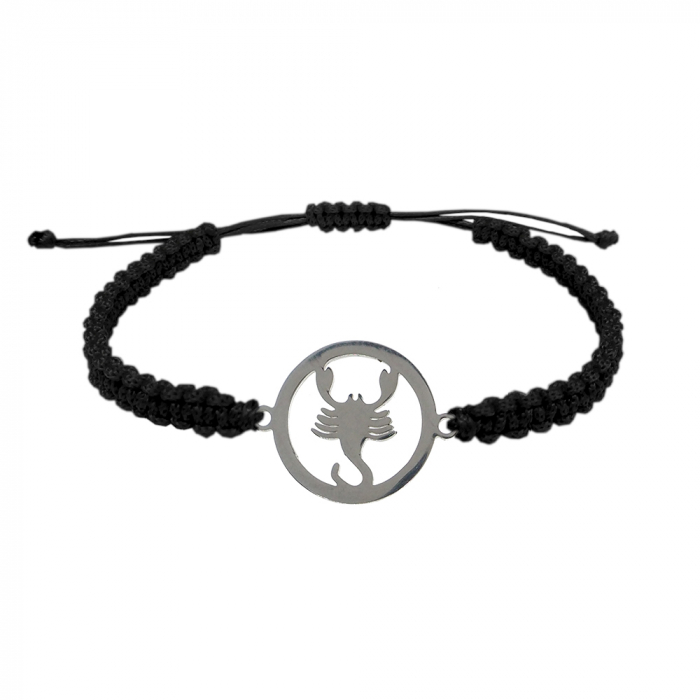 Bratara snur negru impletita manual personalizata zodie Scorpion argint zodiac european 9781160 Dras [1]