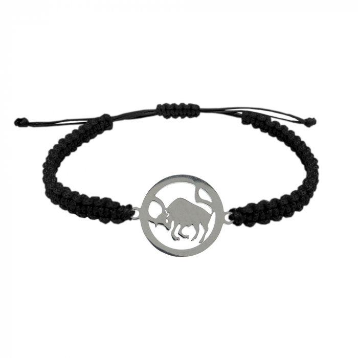 Bratara snur negru impletita manual personalizata zodie Taur argint zodiac european 9775160 Dras [1]