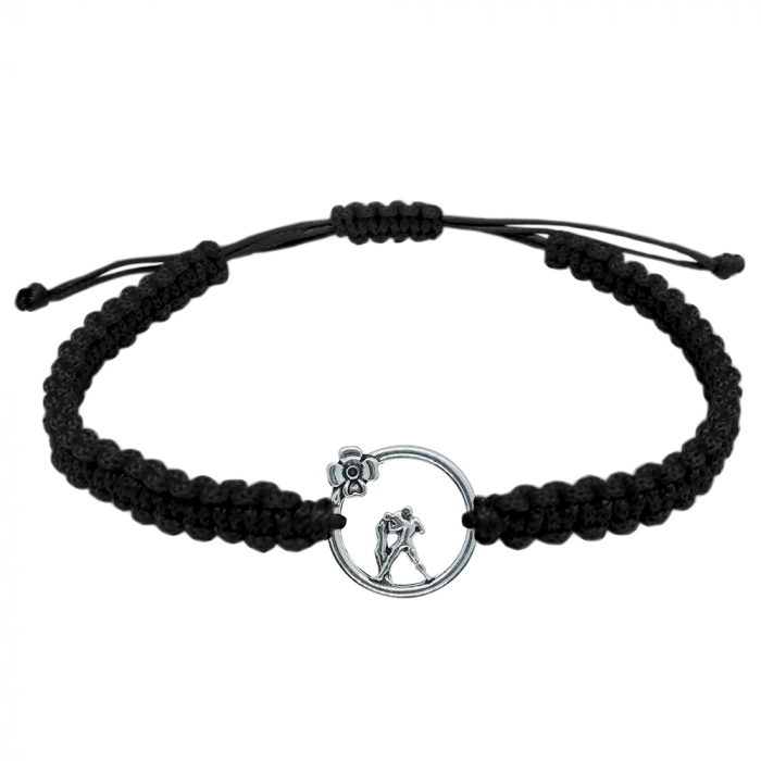 Bratara snur negru impletita manual personalizata zodie Varsator argint zodiac european 10154240 Dras [1]