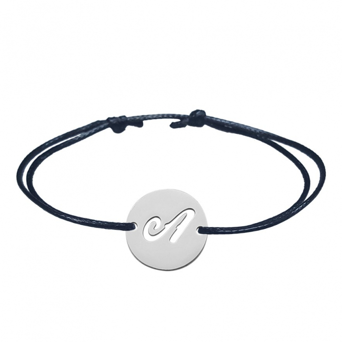 Bratara snur negru personalizata banut decupat argint Litera A 9472140 Dras [1]