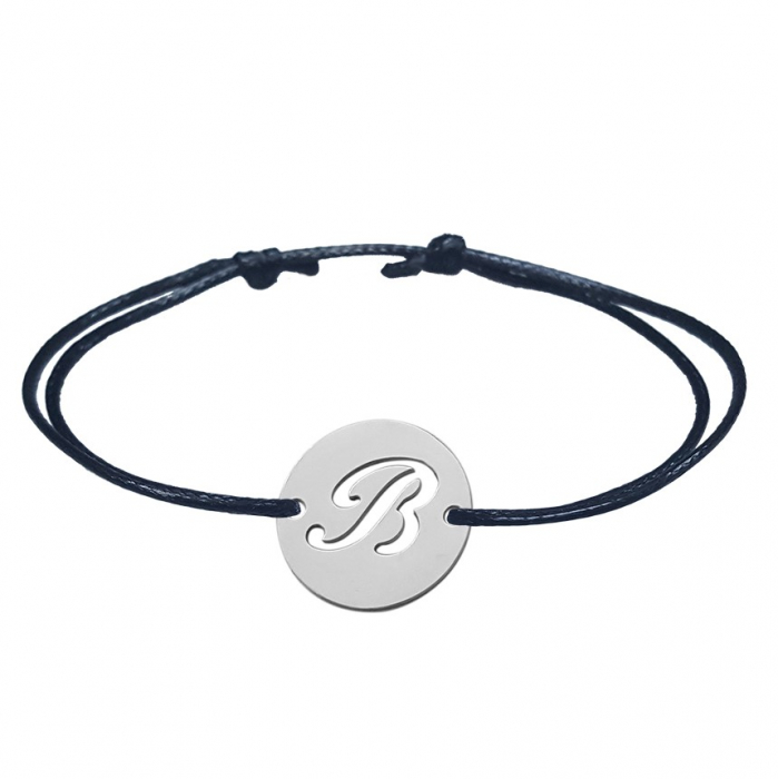 Bratara snur negru personalizata banut decupat argint Litera B 9473140 Dras [1]