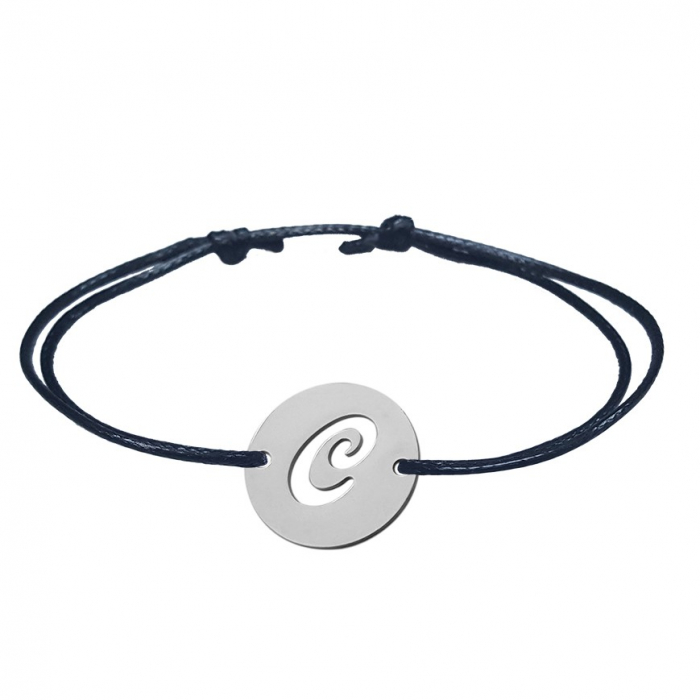 Bratara snur negru personalizata banut decupat argint Litera C 9474140 Dras [1]