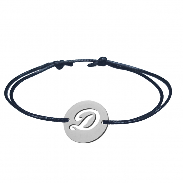 Bratara snur negru personalizata banut decupat argint Litera D 9475140 Dras [1]