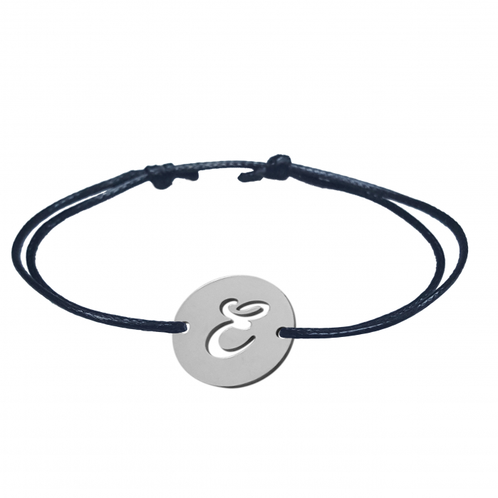 Bratara snur negru personalizata banut decupat argint Litera E 9476140 Dras [1]