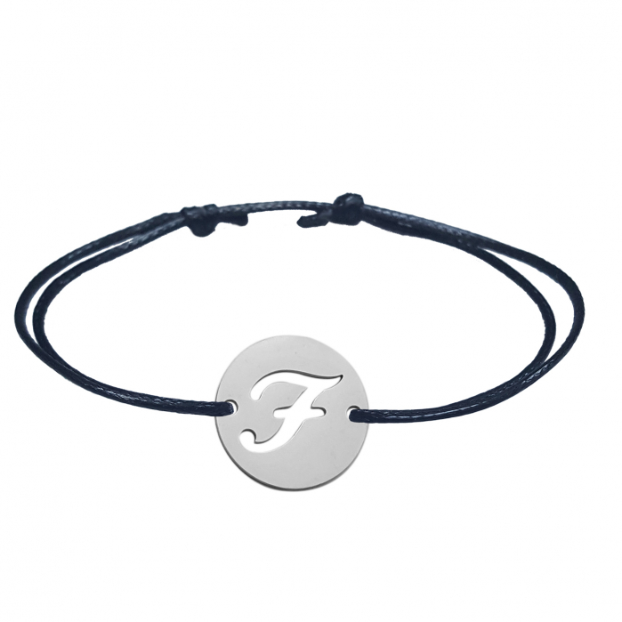 Bratara snur negru personalizata banut decupat argint Litera F 9477140 Dras [1]