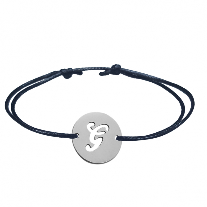 Bratara snur negru personalizata banut decupat argint Litera G 9478140 Dras [1]