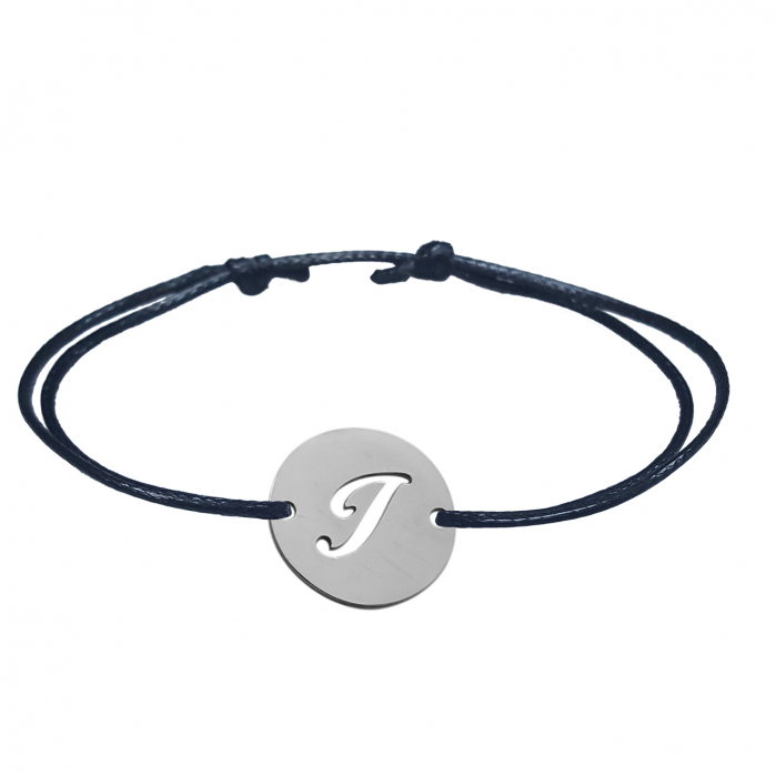 Bratara snur negru personalizata banut decupat argint Litera I 9479140 Dras [1]