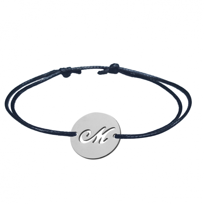 Bratara snur negru personalizata banut decupat argint Litera M 9482140 Dras [1]