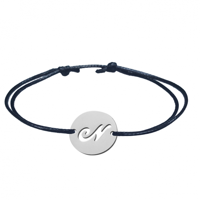 Bratara snur negru personalizata banut decupat argint Litera N 9483140 Dras [1]