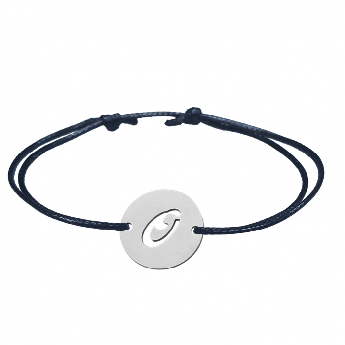 Bratara snur negru personalizata banut decupat argint Litera O 9484140 Dras [1]