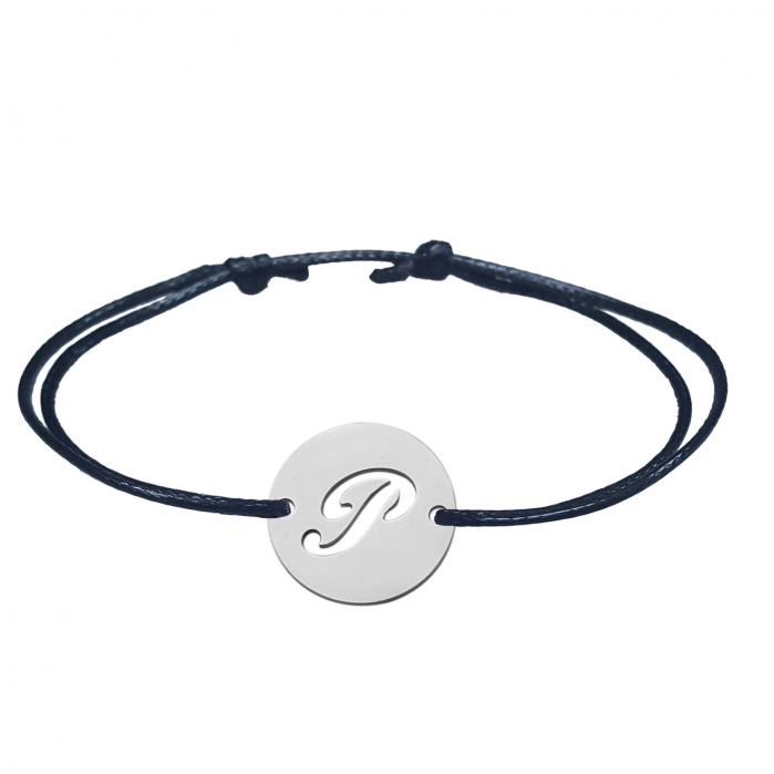 Bratara snur negru personalizata banut decupat argint Litera P 9485140 Dras [1]