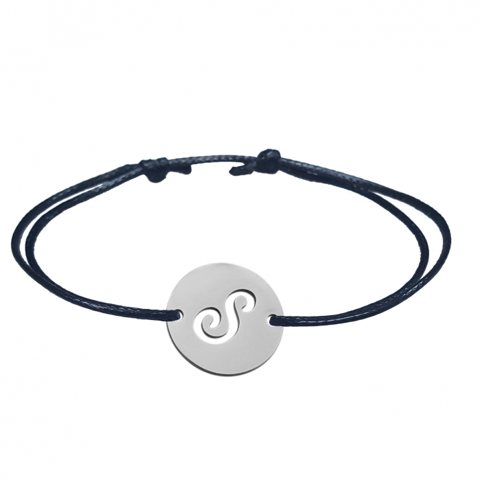Bratara snur negru personalizata banut decupat argint Litera S 9487140 Dras [1]