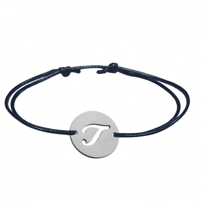 Bratara snur negru personalizata banut decupat argint Litera T 9488140 Dras [1]