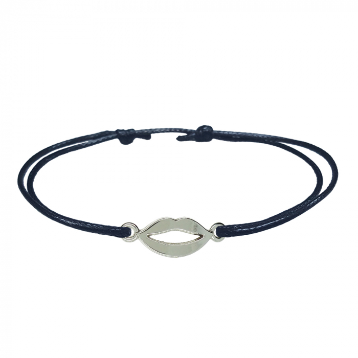 Bratara snur negru personalizata Buze argint 10058180 Dras [1]