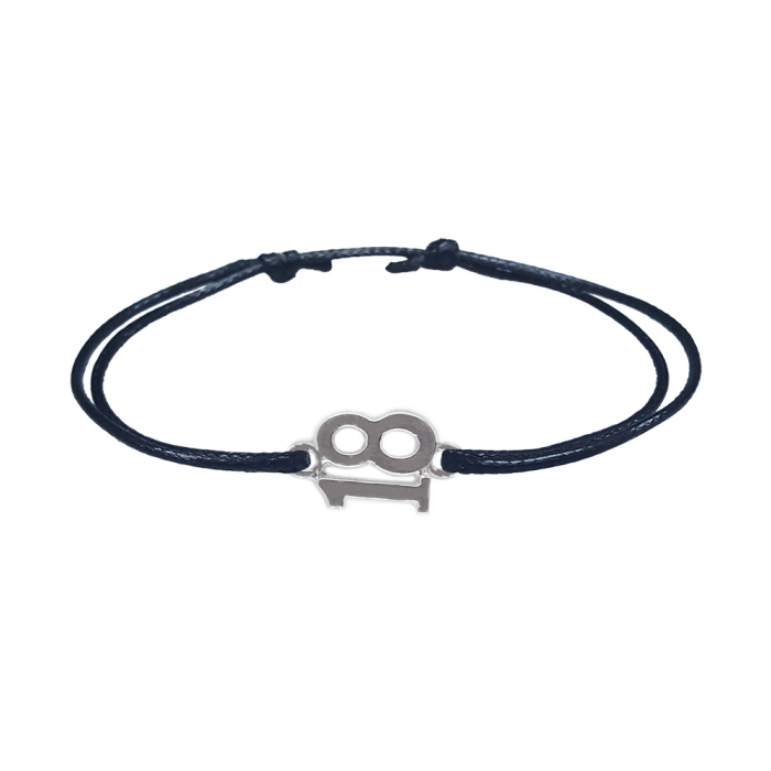 Bratara snur negru personalizata Cifra aniversara 18 Majorat argint 9356160 Dras [1]