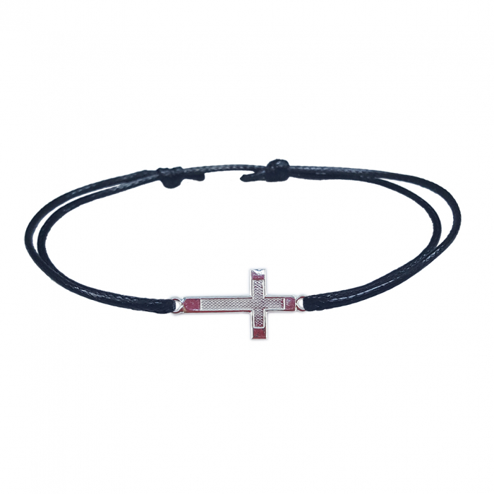 Bratara snur negru personalizata cruciulita argint 4108190 Dras [1]