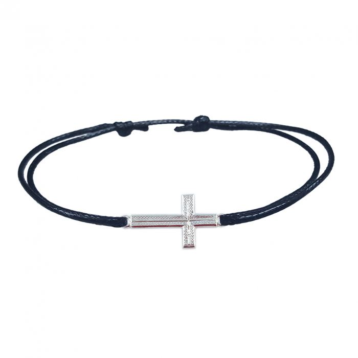Bratara snur negru personalizata cruciulita argint 4197210 Dras [1]