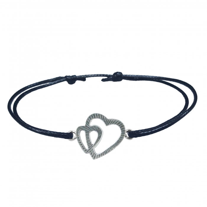 Bratara snur negru personalizata Doua inimioare argint 4392125 Dras [1]