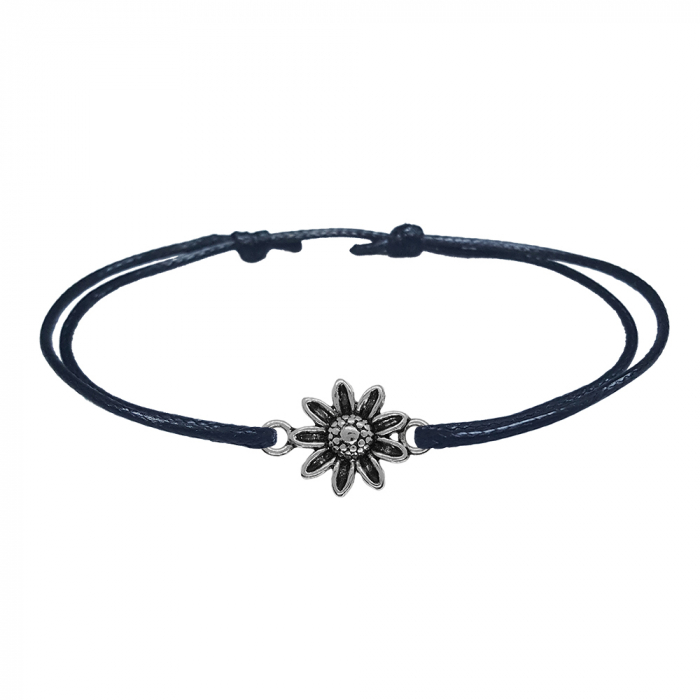 Bratara snur negru personalizata Floare argint 9683180 Dras [1]