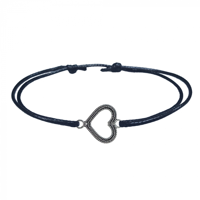 Bratara snur negru personalizata Inimioara argint 9575120 Dras [1]