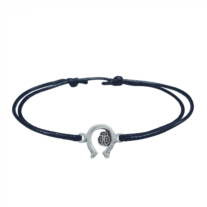 Bratara snur negru personalizata Potcoava cu mamaruta argint 10189140 Dras [1]