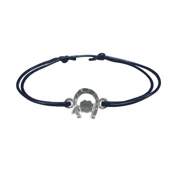 Bratara snur negru personalizata Potcoava cu trifoi argint 4535100 Dras [1]