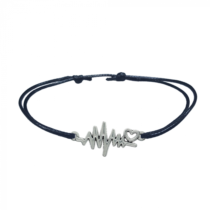 Bratara snur negru personalizata Puls si inimioara argint 10049210 Dras [1]