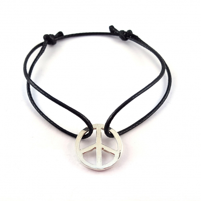 Bratara snur negru personalizata Semnul pacii argint 9210170 Dras [2]