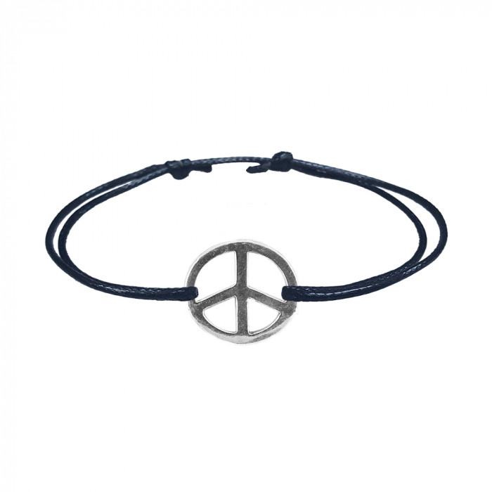 Bratara snur negru personalizata Semnul pacii argint 9210170 Dras [1]