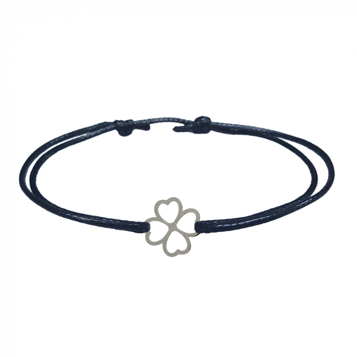 Bratara snur negru personalizata Trifoi argint 10165100 Dras [1]