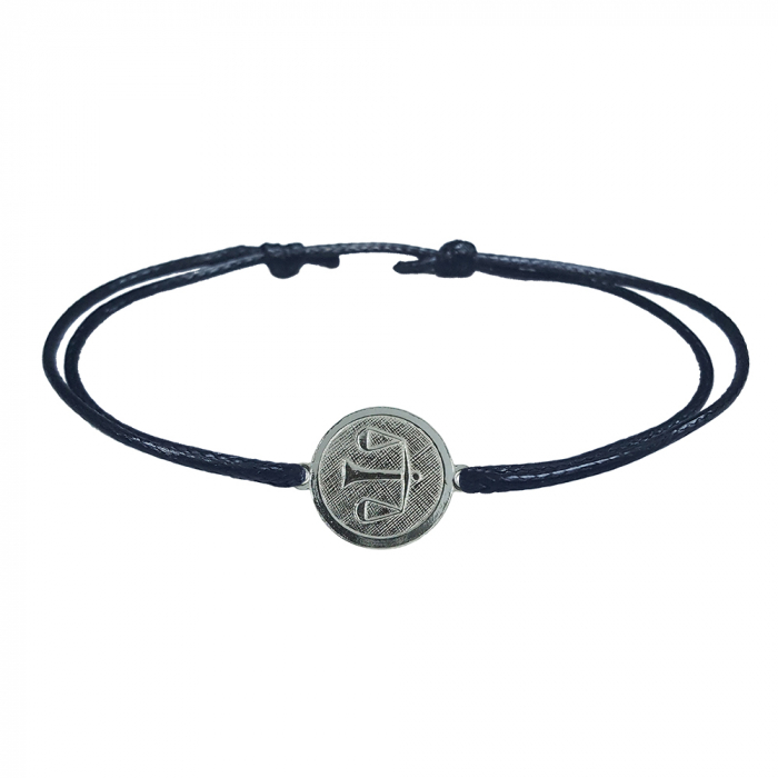 Bratara snur negru personalizata zodie Balanta zodiac european argint 4201200 Dras [1]