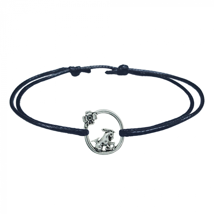 Bratara snur negru personalizata zodie Capricorn argint zodiac european 10152240 Dras [1]