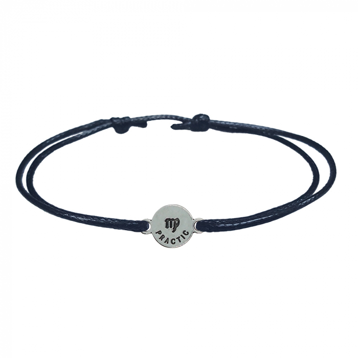 Bratara snur negru personalizata zodie Fecioara argint zodiac european 9790100 Dras [2]