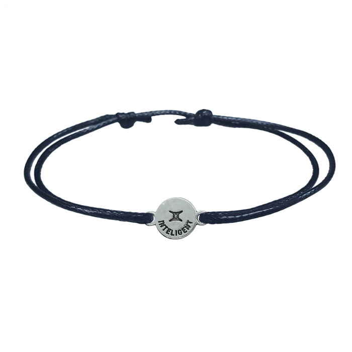 Bratara snur negru personalizata zodie Gemeni argint zodiac european 9787100 Dras [2]