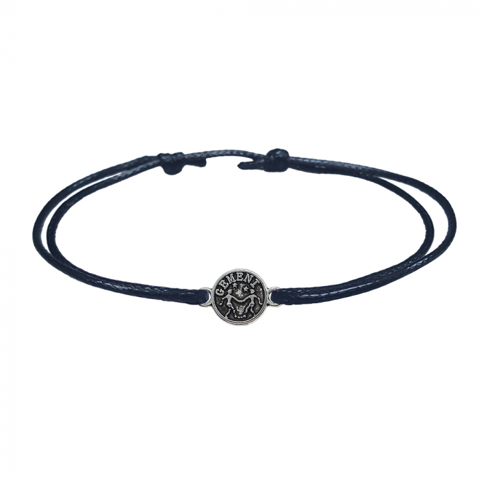 Bratara snur negru personalizata zodie Gemeni argint zodiac european 9787100 Dras [1]