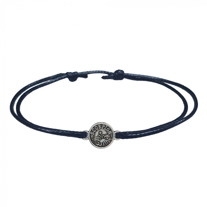 Bratara snur negru personalizata zodie Scorpion argint zodiac european 9792100 Dras [1]