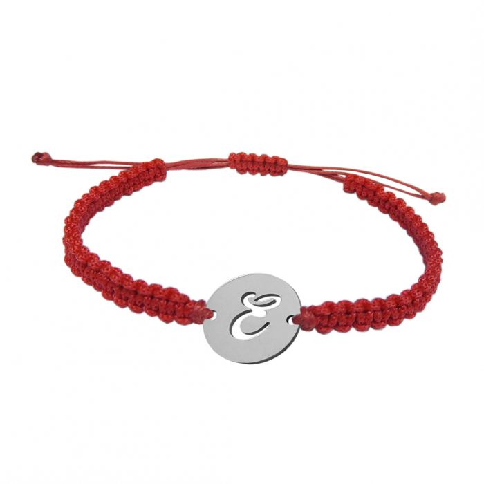 Martisor Bratara snur rosu impletit manual personalizata banut decupat argint Litera E 9476140 Dras [1]