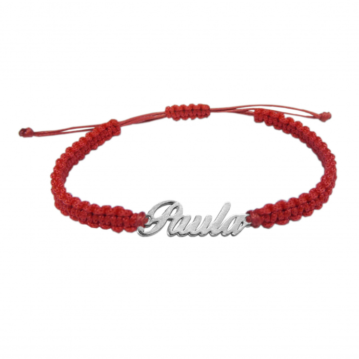 Bratara snur rosu impletit manual personalizata nume Paula argint 9431100 Dras [1]