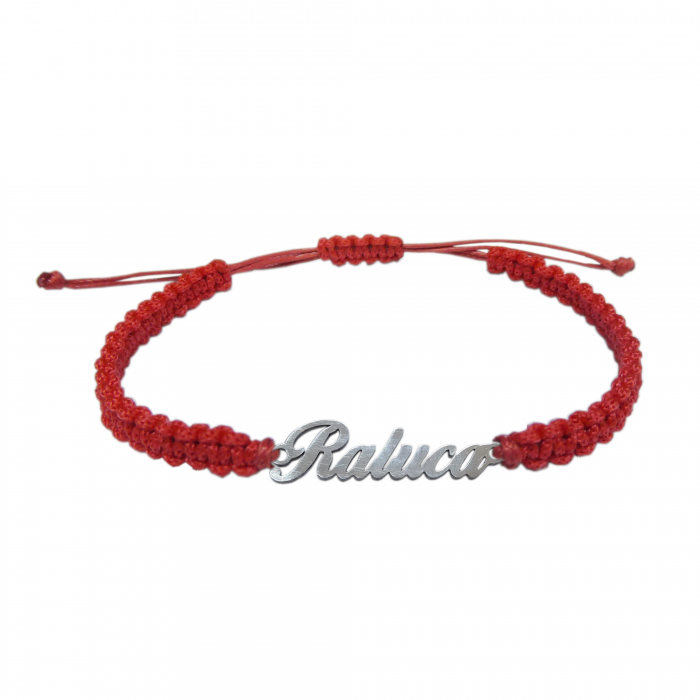 Bratara snur rosu impletit manual personalizata nume Raluca argint 9441100 Dras [1]