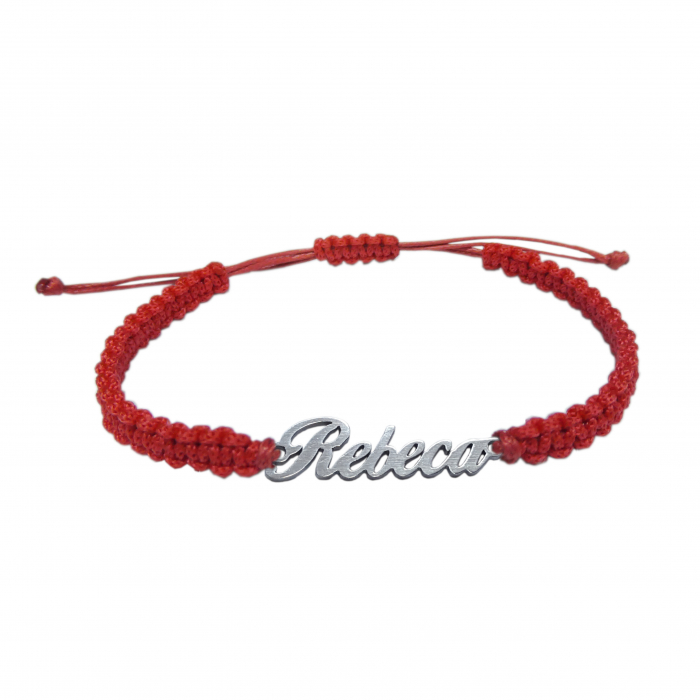 Bratara snur rosu impletit manual personalizata nume Rebeca argint 9459100 Dras [1]