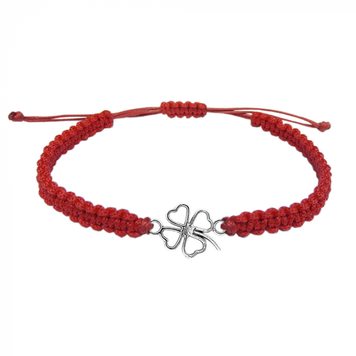 Martisor Bratara snur rosu impletit manual personalizata Trifoi argint 6434100 Dras [1]